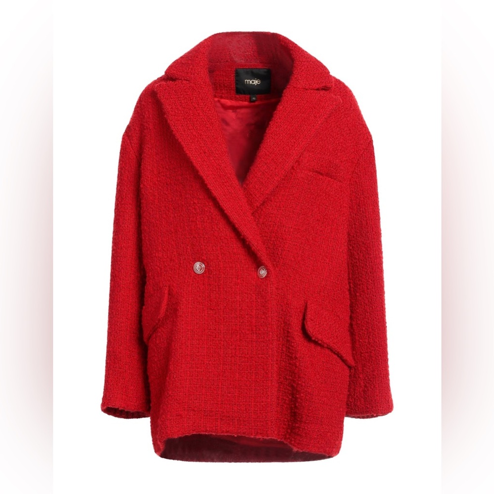 Maje Red Tweed Coat Jacket NWT